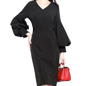 MARINA KANEVA PUFFED SLEEVE SHEATH DRESS